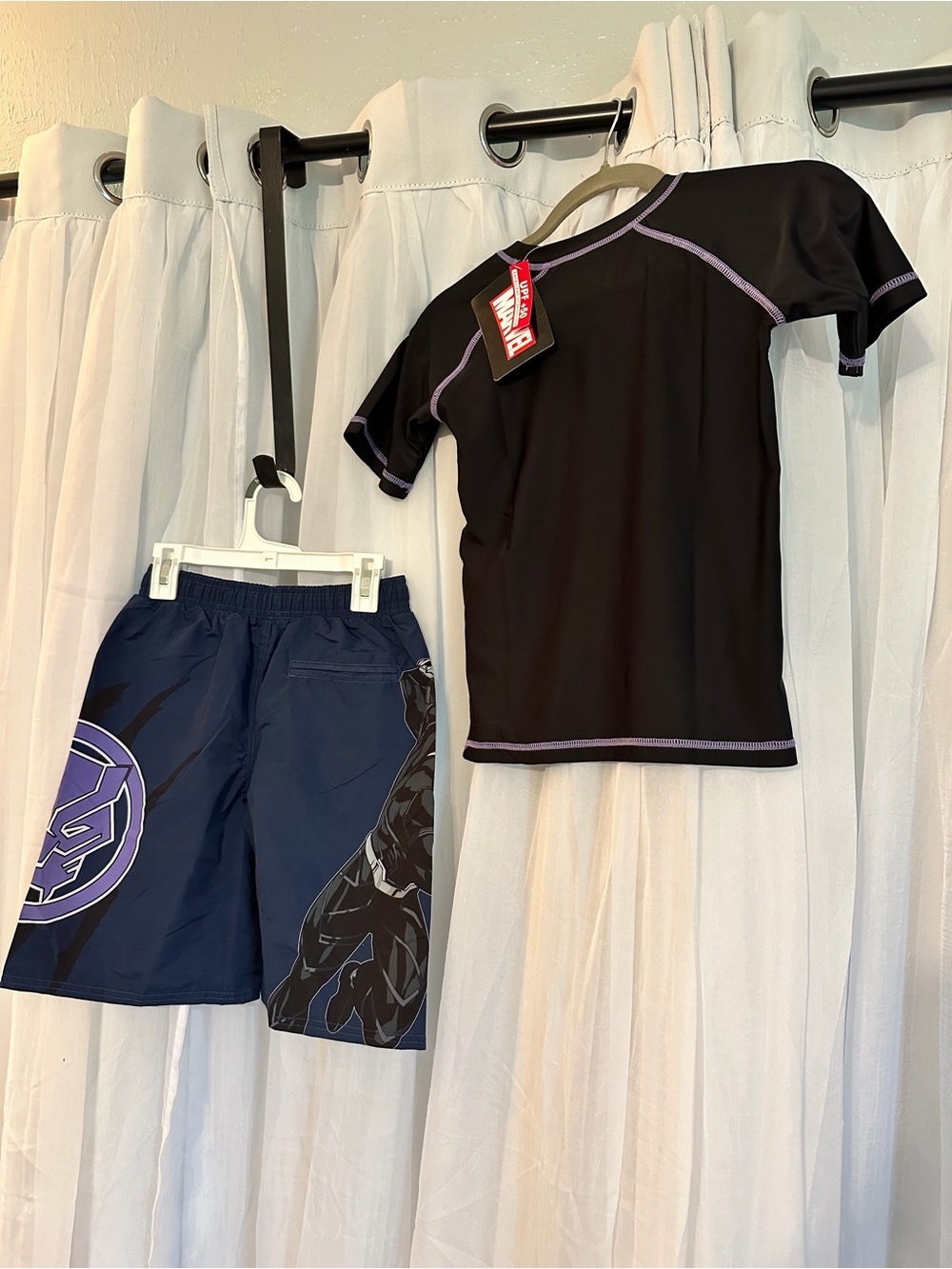 Marvel Black and Purple Kids Superhero Swim Set - Rash Guard & Trunks - Picture 7 of 7